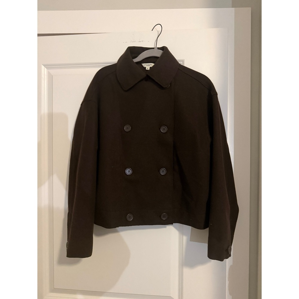 Max Studio London Brown Double Breasted Cropped Pea Coat Jacket 5709Z26 M